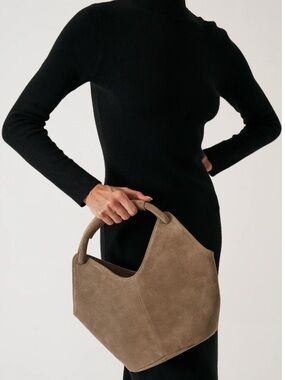 Suede Hobo Tote Bag in Taupe